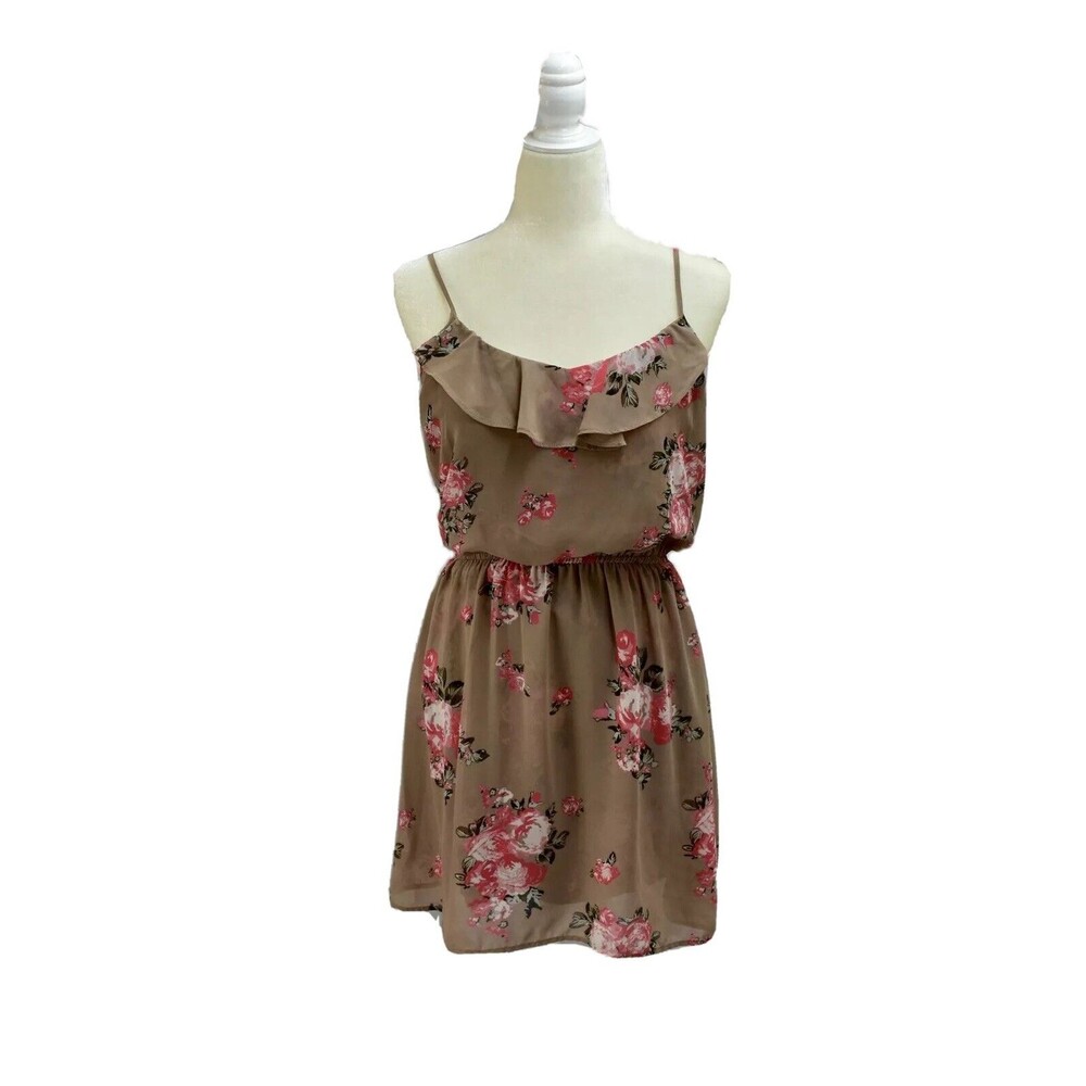 GUESS Women’s Spaghetti Strap Cocktail Dress Size S Floral Beige Knee Length.